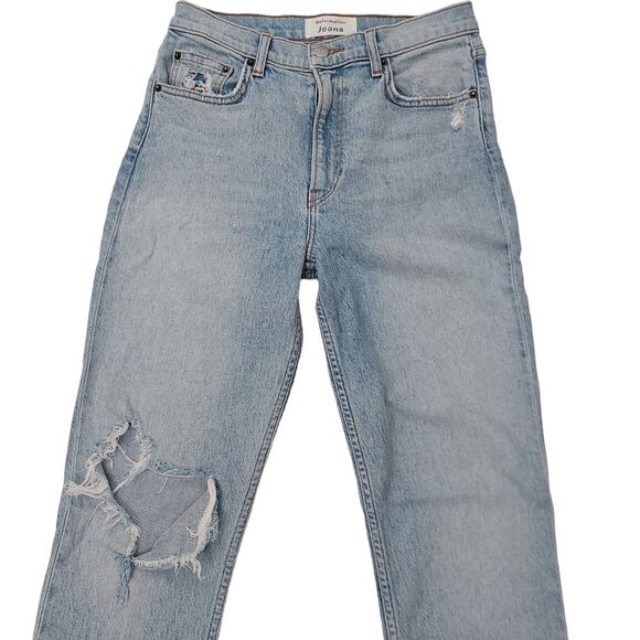 Reformation Liza High Rise Straight Jean Womens 26 Blue Crete Destroyed Wash - Picture 2 of 12